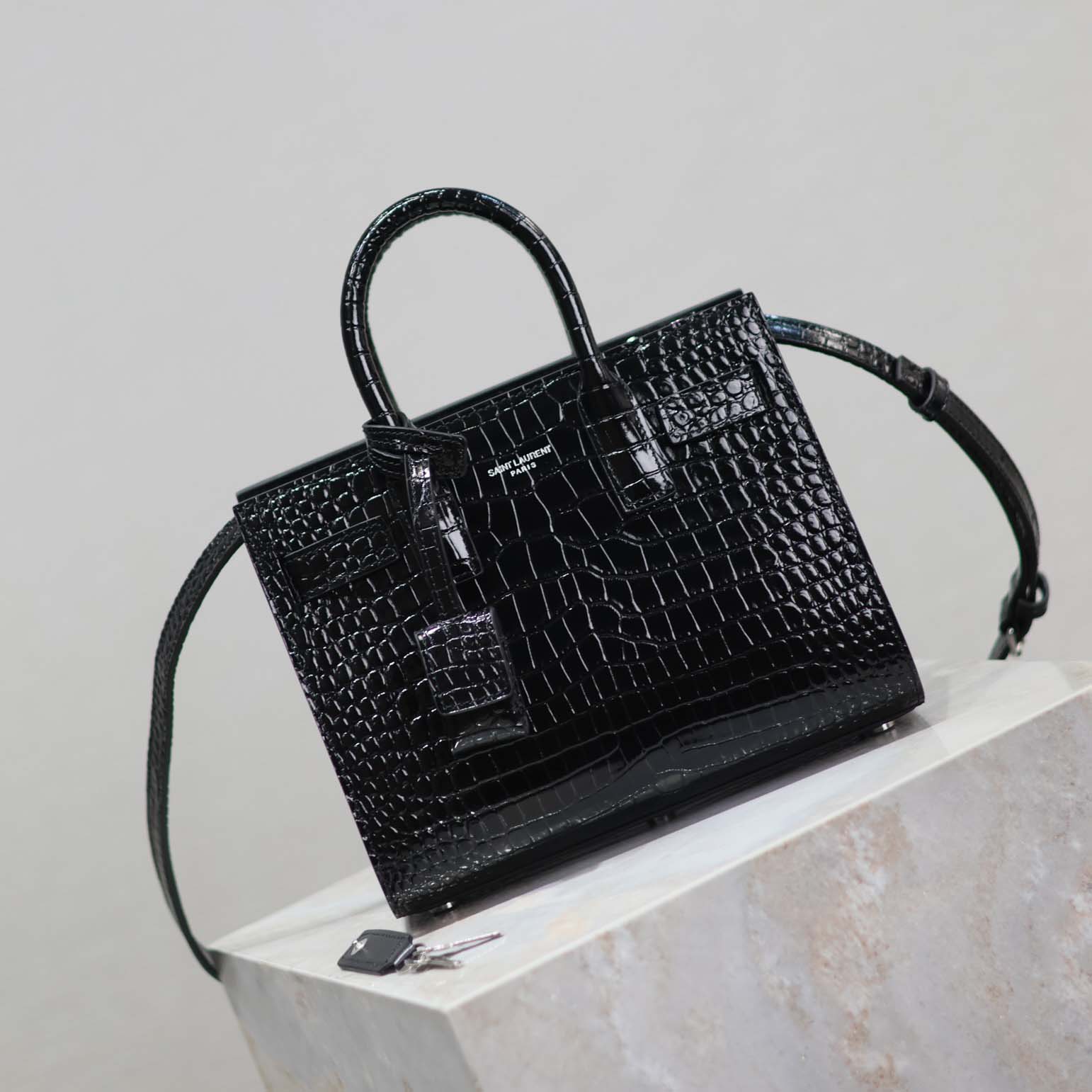 Saint Laurent YSL Women Sac De Jour in Crocodile Embossed Leather Nano-Black - image 4
