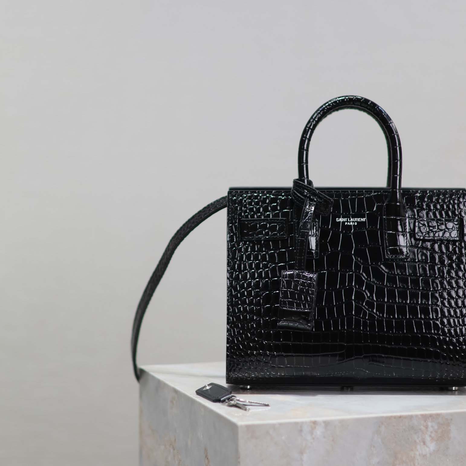 Saint Laurent YSL Women Sac De Jour in Crocodile Embossed Leather Nano-Black - image 7