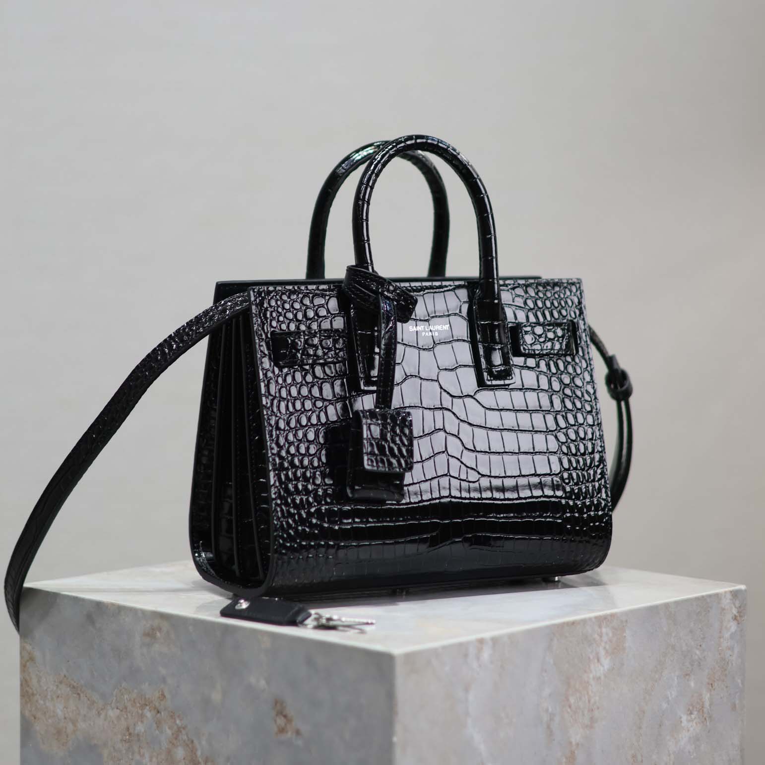 Saint Laurent YSL Women Sac De Jour in Crocodile Embossed Leather Nano-Black - image 5