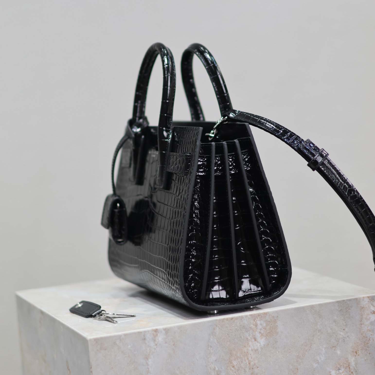 Saint Laurent YSL Women Sac De Jour in Crocodile Embossed Leather Nano-Black - image 6