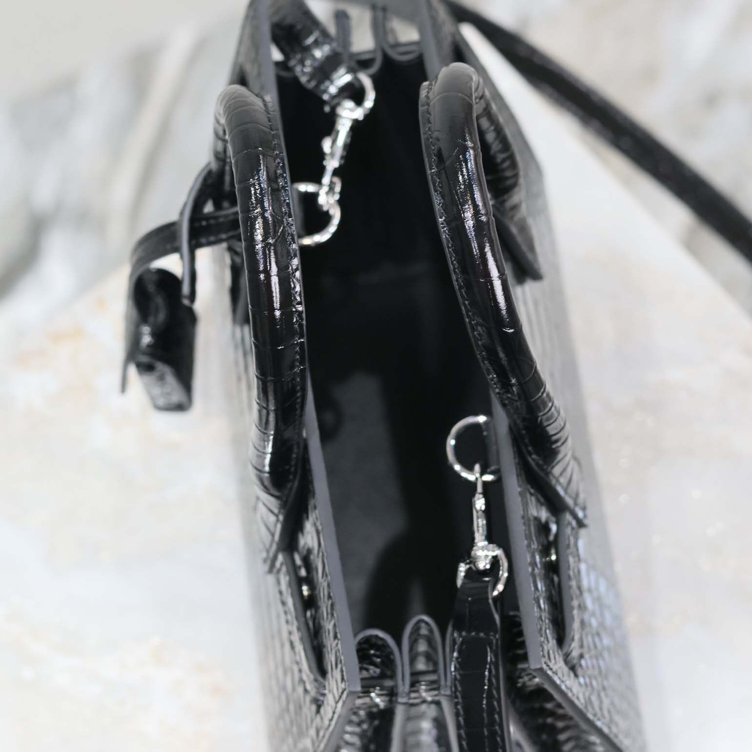 Saint Laurent YSL Women Sac De Jour in Crocodile Embossed Leather Nano-Black - image 9