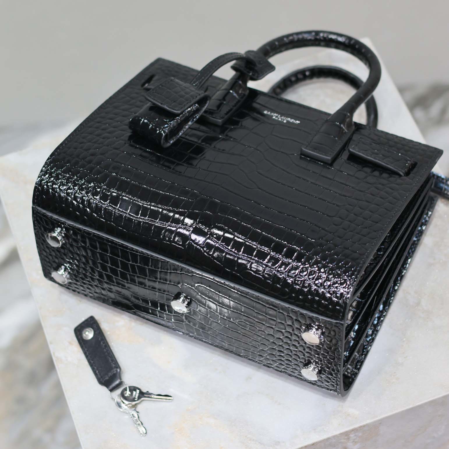 Saint Laurent YSL Women Sac De Jour in Crocodile Embossed Leather Nano-Black - image 8