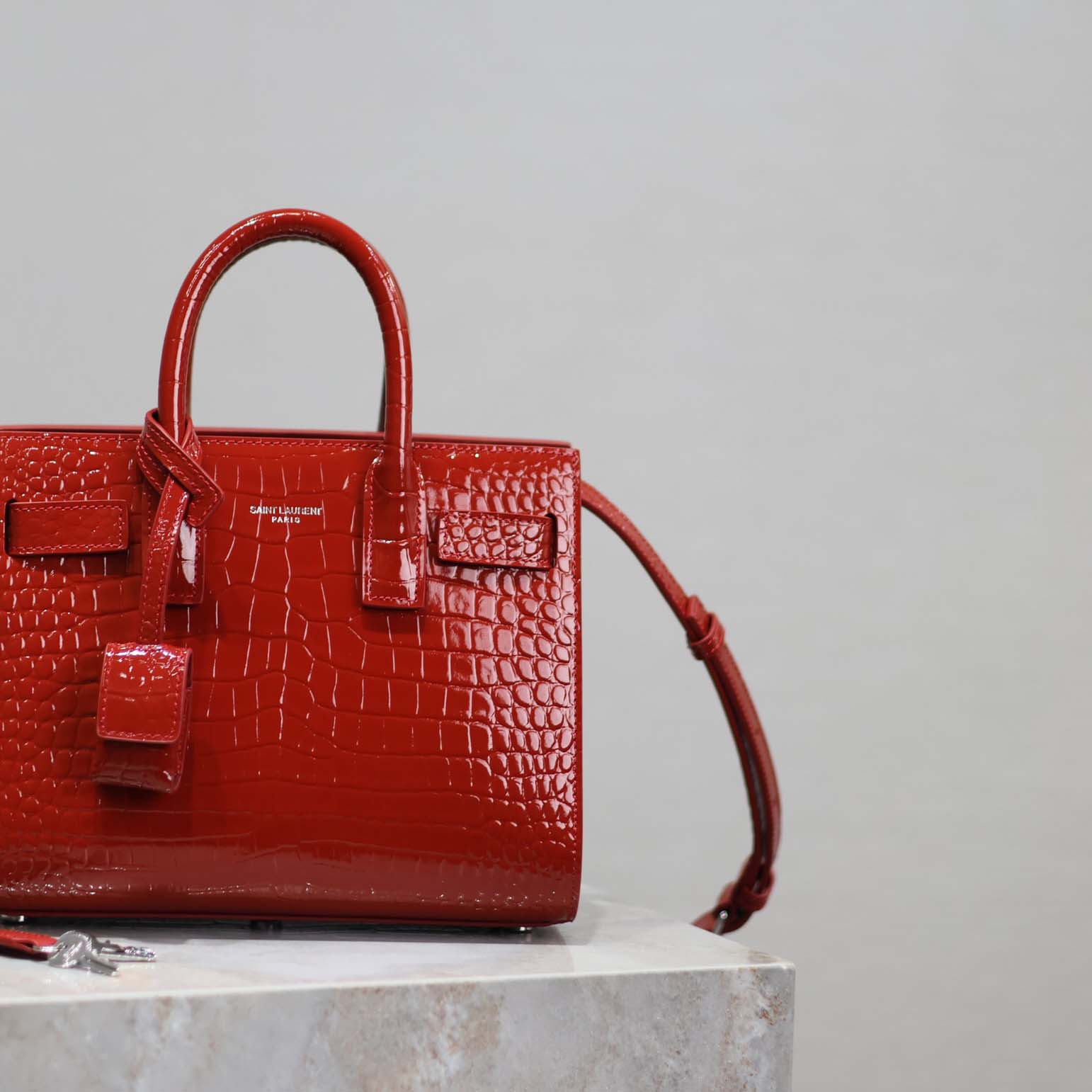 Saint Laurent YSL Women Sac De Jour in Crocodile Embossed Leather Nano-Red - image 6