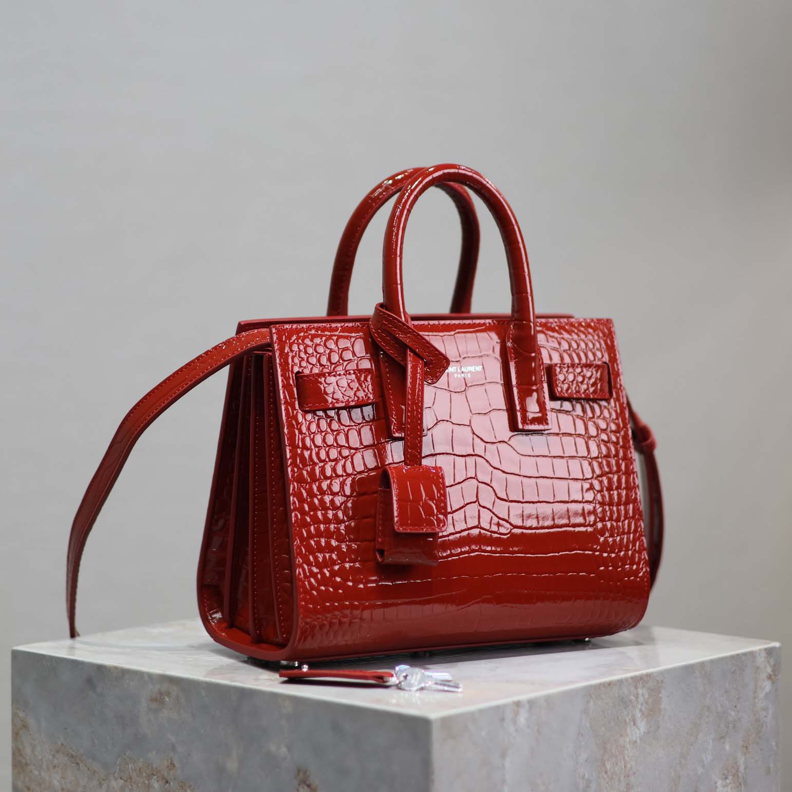 Saint Laurent YSL Women Sac De Jour in Crocodile Embossed Leather Nano-Red - image 4