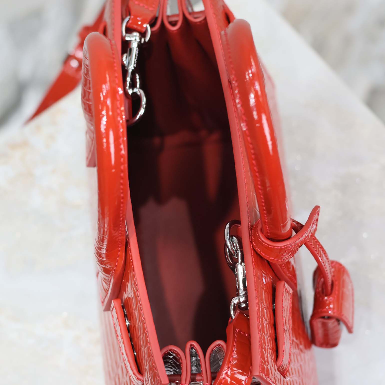 Saint Laurent YSL Women Sac De Jour in Crocodile Embossed Leather Nano-Red - image 9