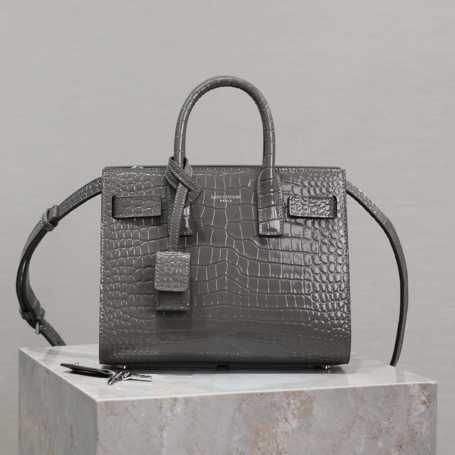 Front view of Saint Laurent YSL Women Sac De Jour Nano-Silver shoulder bag