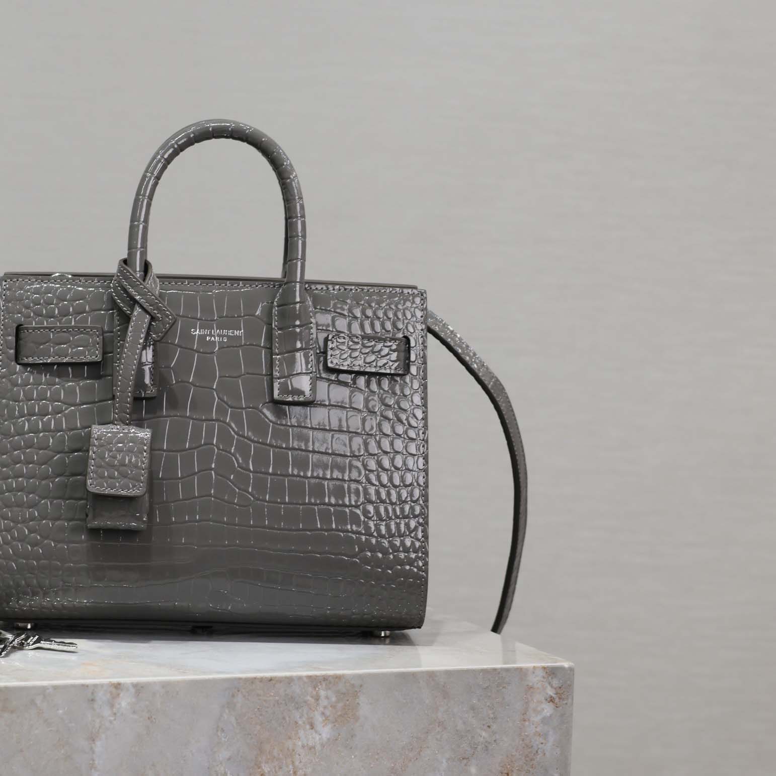 Saint Laurent YSL Women Sac De Jour in Crocodile Embossed Leather Nano-Silver - image 6