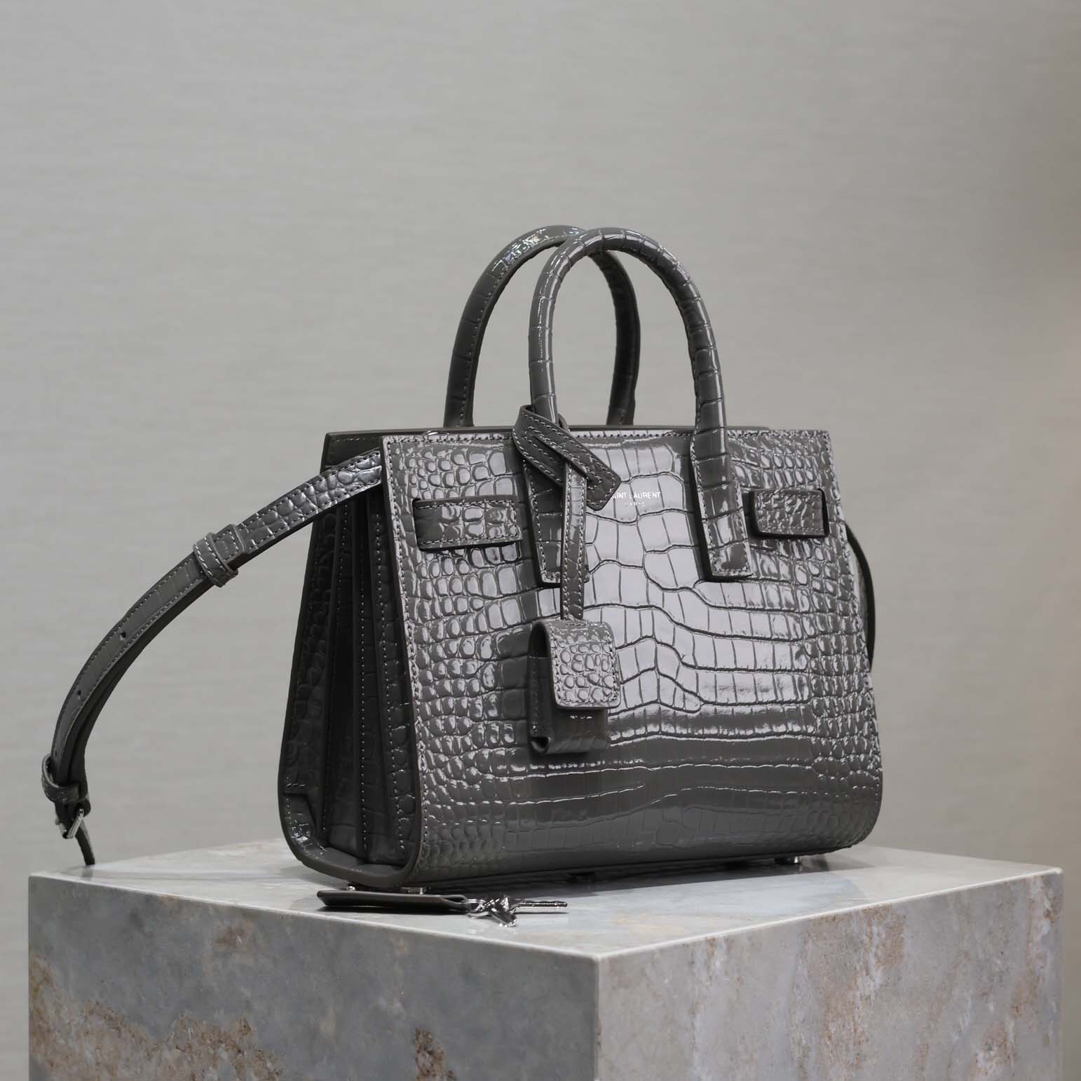 Saint Laurent YSL Women Sac De Jour in Crocodile Embossed Leather Nano-Silver - image 4