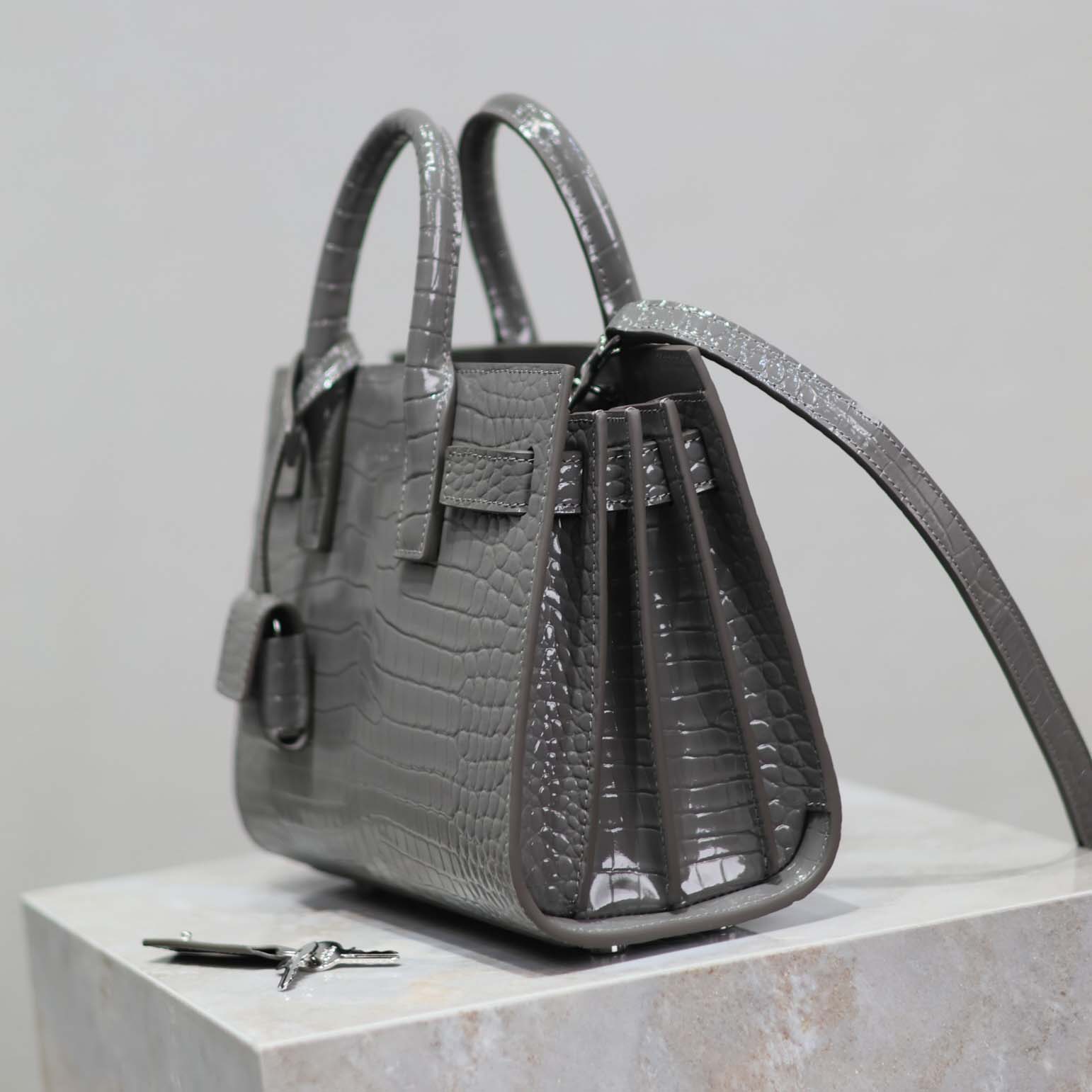 Saint Laurent YSL Women Sac De Jour in Crocodile Embossed Leather Nano-Silver - image 5