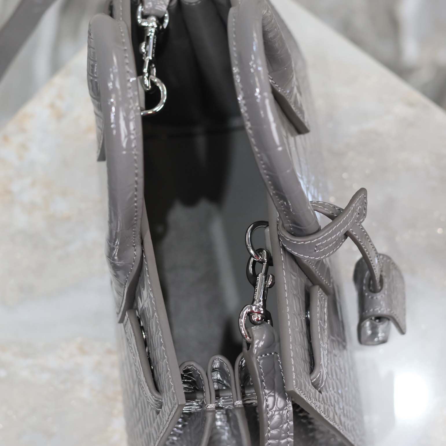 Saint Laurent YSL Women Sac De Jour in Crocodile Embossed Leather Nano-Silver - image 9