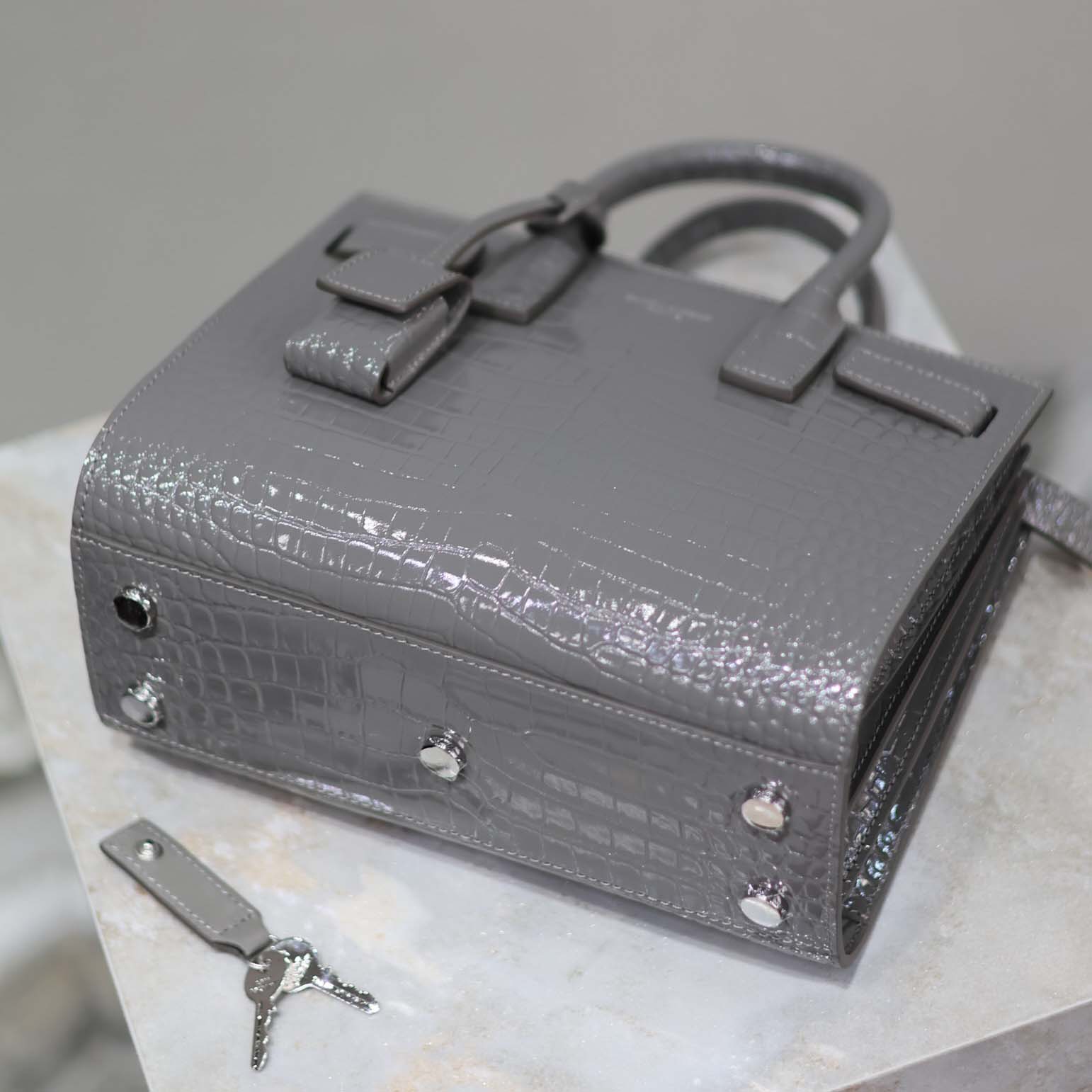 Saint Laurent YSL Women Sac De Jour in Crocodile Embossed Leather Nano-Silver - image 7