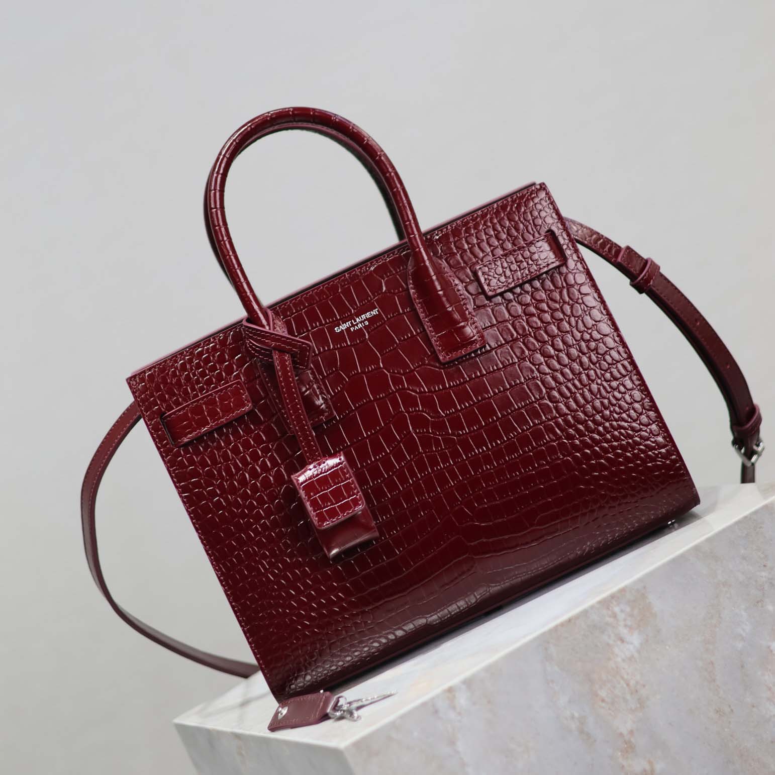 Saint Laurent YSL Women Sac De Jour in Embossed Crocodile Leather Baby-Maroon - image 4