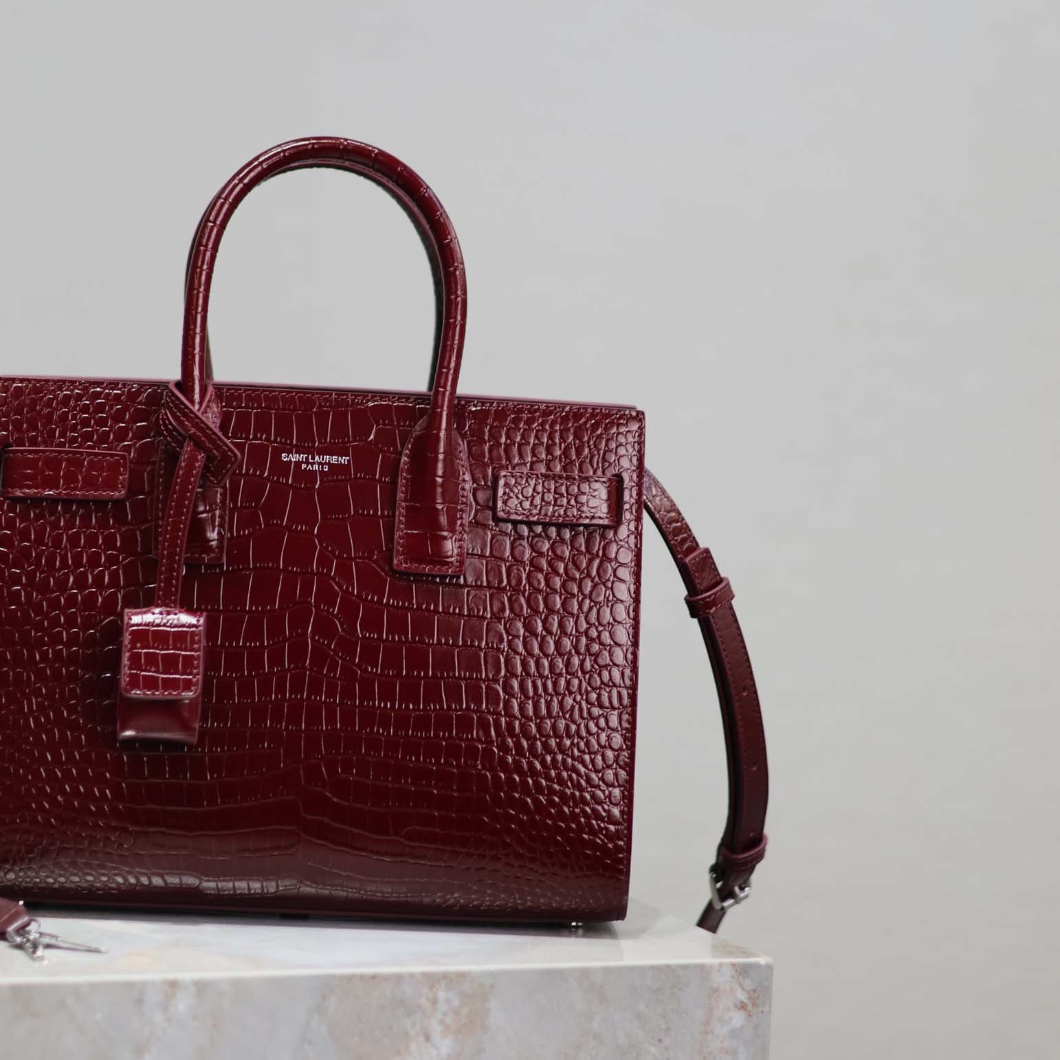 Saint Laurent YSL Women Sac De Jour in Embossed Crocodile Leather Baby-Maroon - image 8