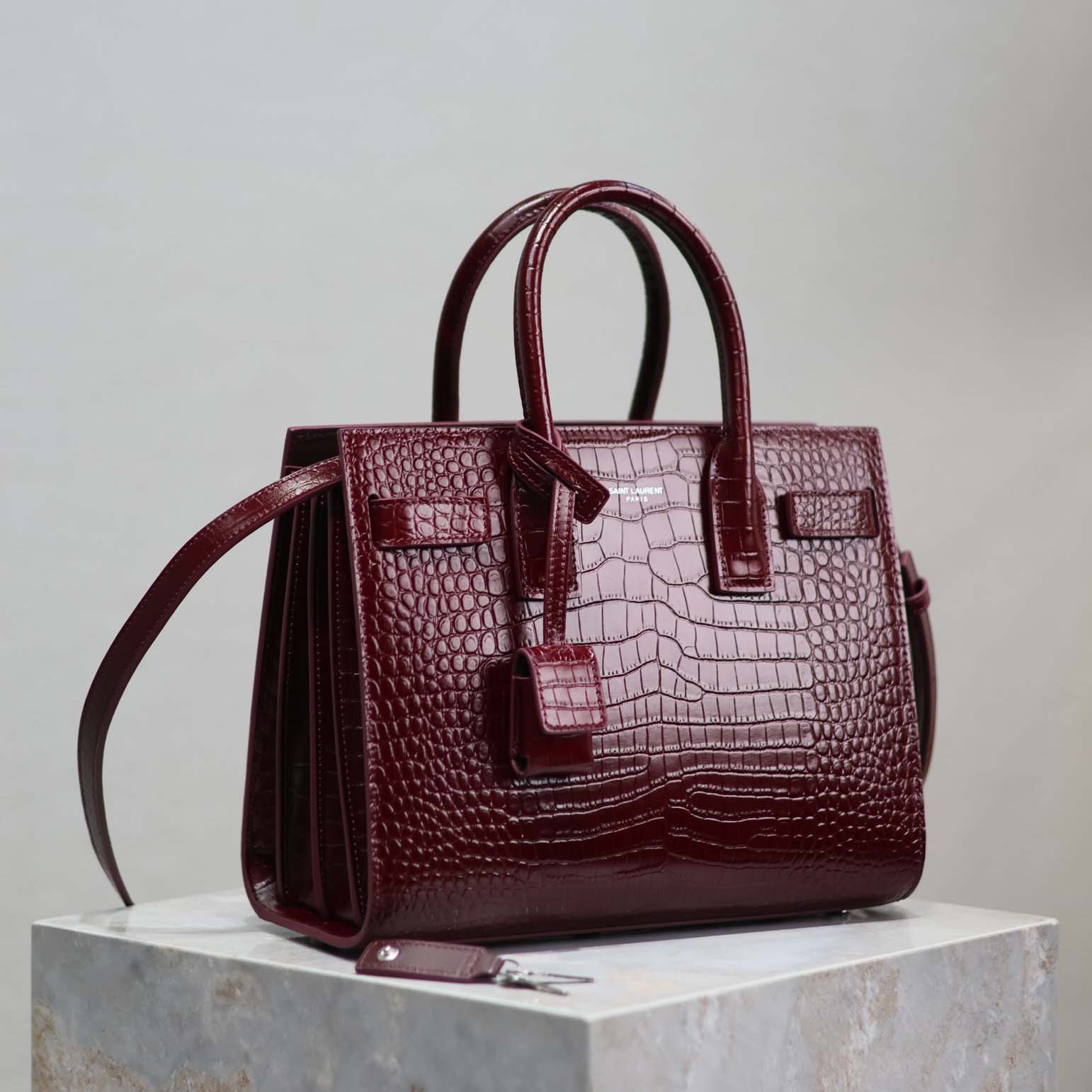 Saint Laurent YSL Women Sac De Jour in Embossed Crocodile Leather Baby-Maroon - image 5