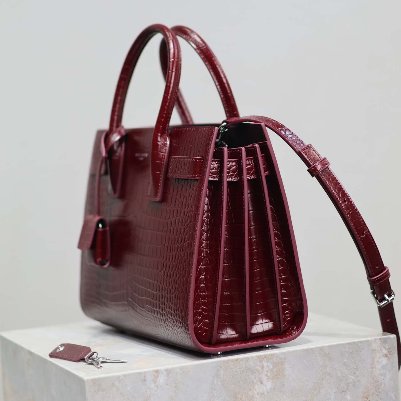 Saint Laurent YSL Women Sac De Jour in Embossed Crocodile Leather Baby-Maroon - image 6