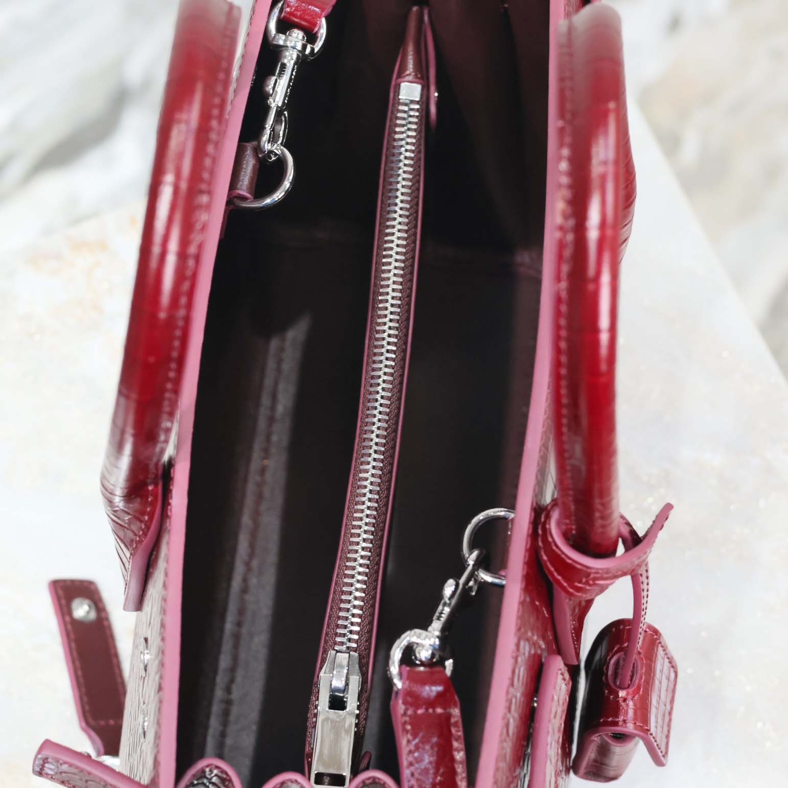 Saint Laurent YSL Women Sac De Jour in Embossed Crocodile Leather Baby-Maroon - image 9