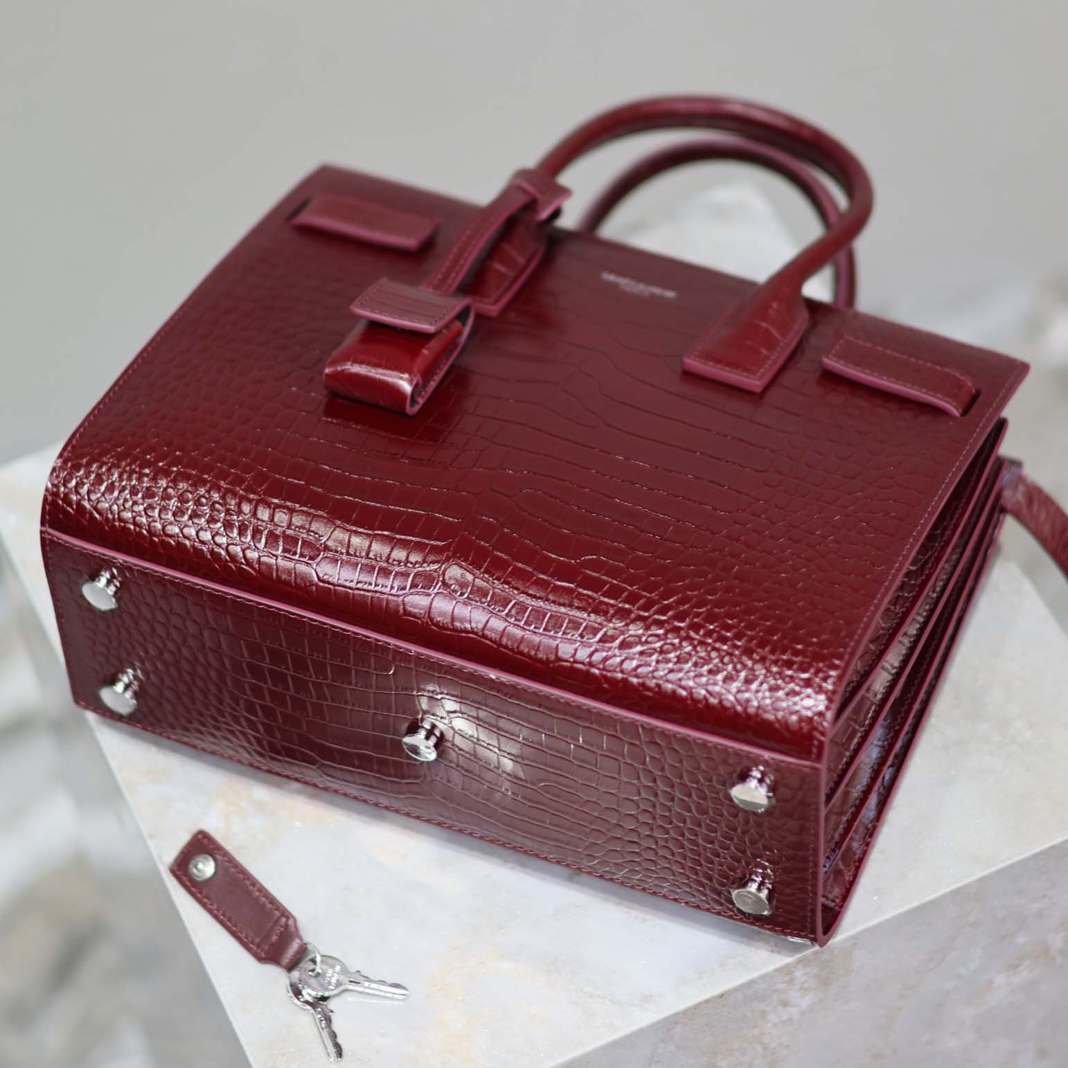 Saint Laurent YSL Women Sac De Jour in Embossed Crocodile Leather Baby-Maroon - image 7