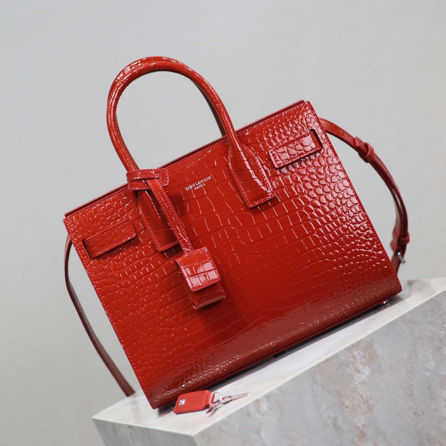 Saint Laurent YSL Women Sac De Jour in Embossed Crocodile Leather Baby-Red - image 4