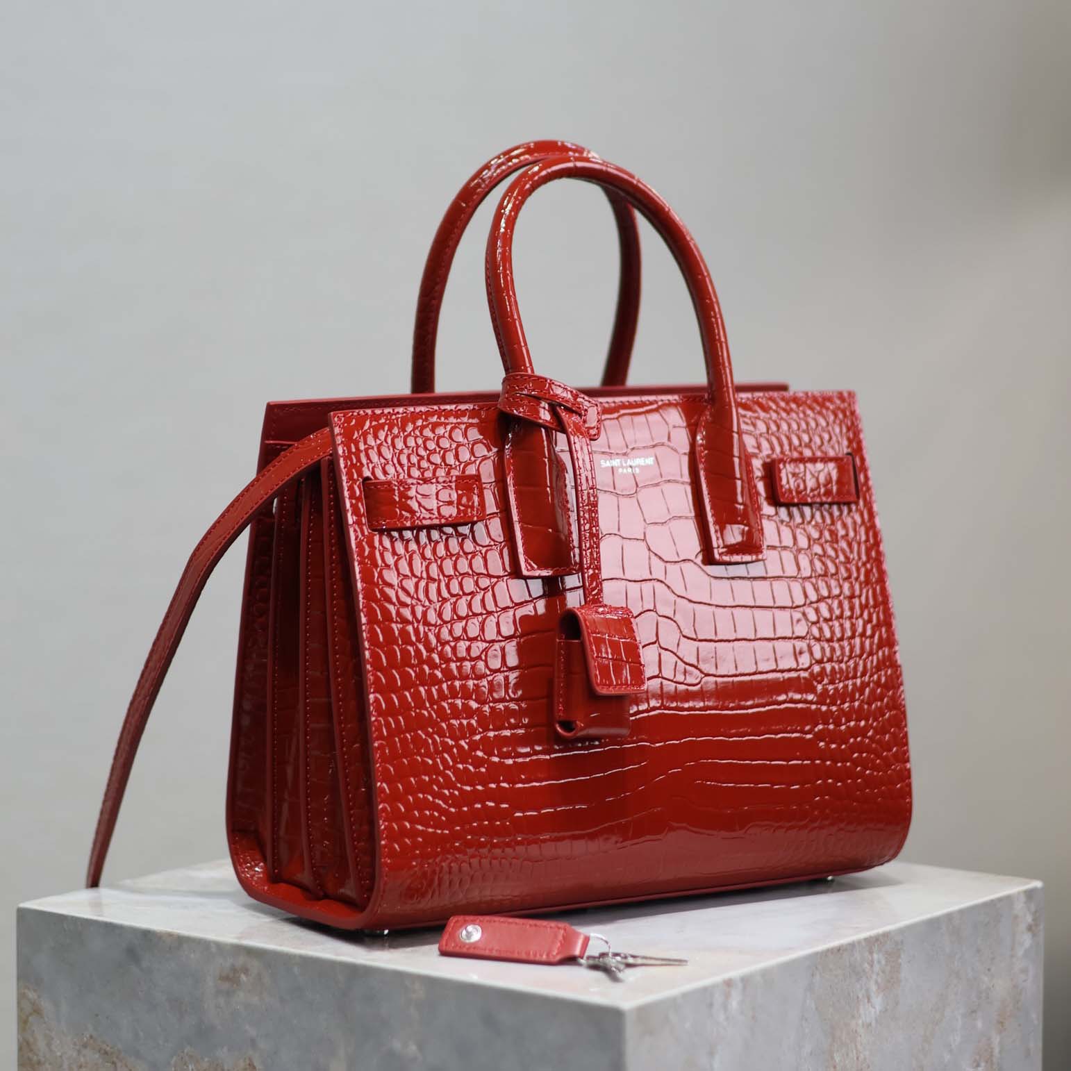 Saint Laurent YSL Women Sac De Jour in Embossed Crocodile Leather Baby-Red - image 5