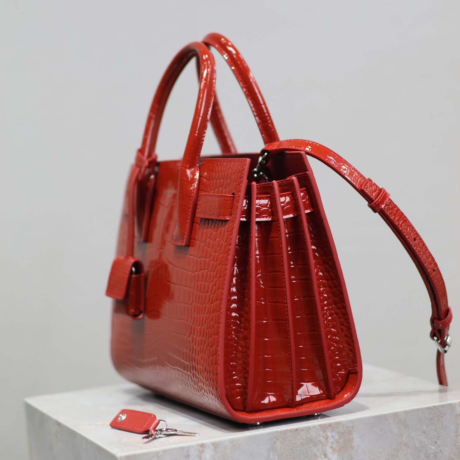 Saint Laurent YSL Women Sac De Jour in Embossed Crocodile Leather Baby-Red - image 7