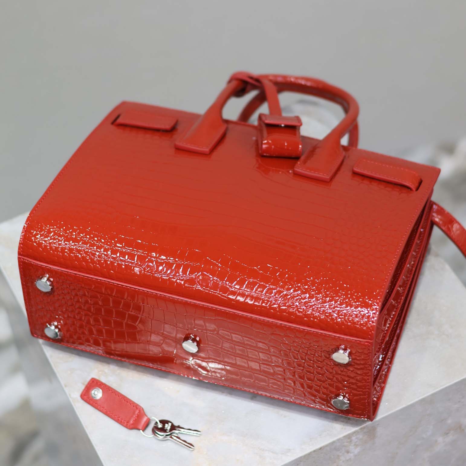 Saint Laurent YSL Women Sac De Jour in Embossed Crocodile Leather Baby-Red - image 8