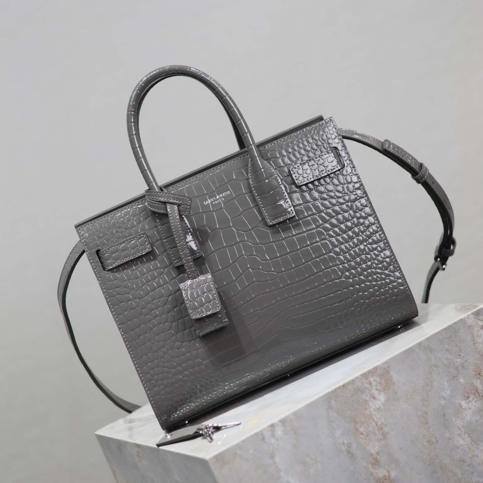 Saint Laurent YSL Women Sac De Jour in Embossed Crocodile Leather Baby-Silver - image 4