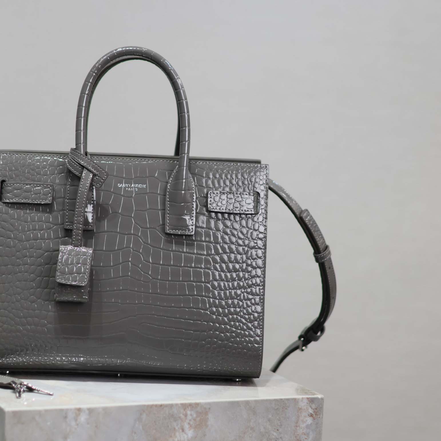 Saint Laurent YSL Women Sac De Jour in Embossed Crocodile Leather Baby-Silver - image 7