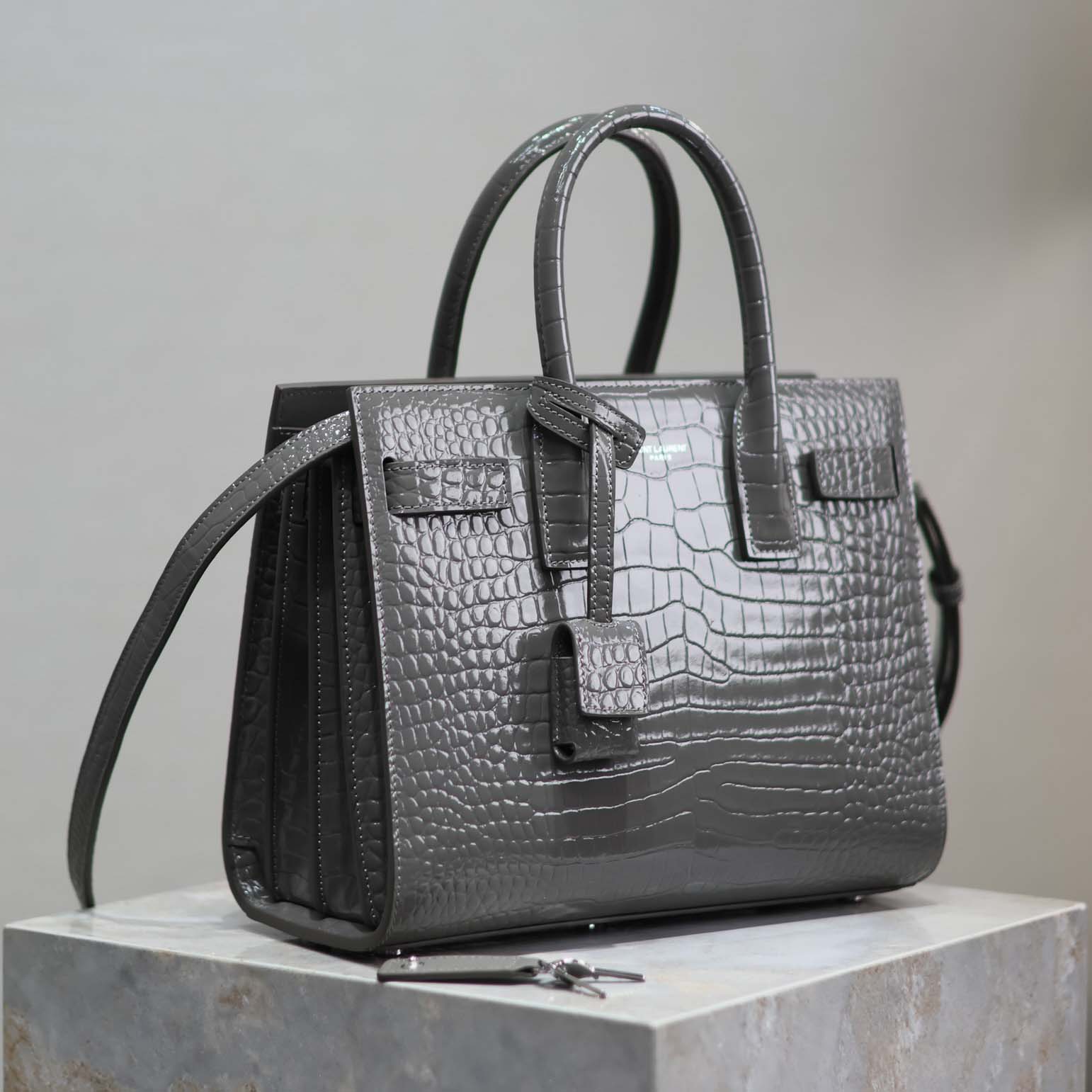 Saint Laurent YSL Women Sac De Jour in Embossed Crocodile Leather Baby-Silver - image 5