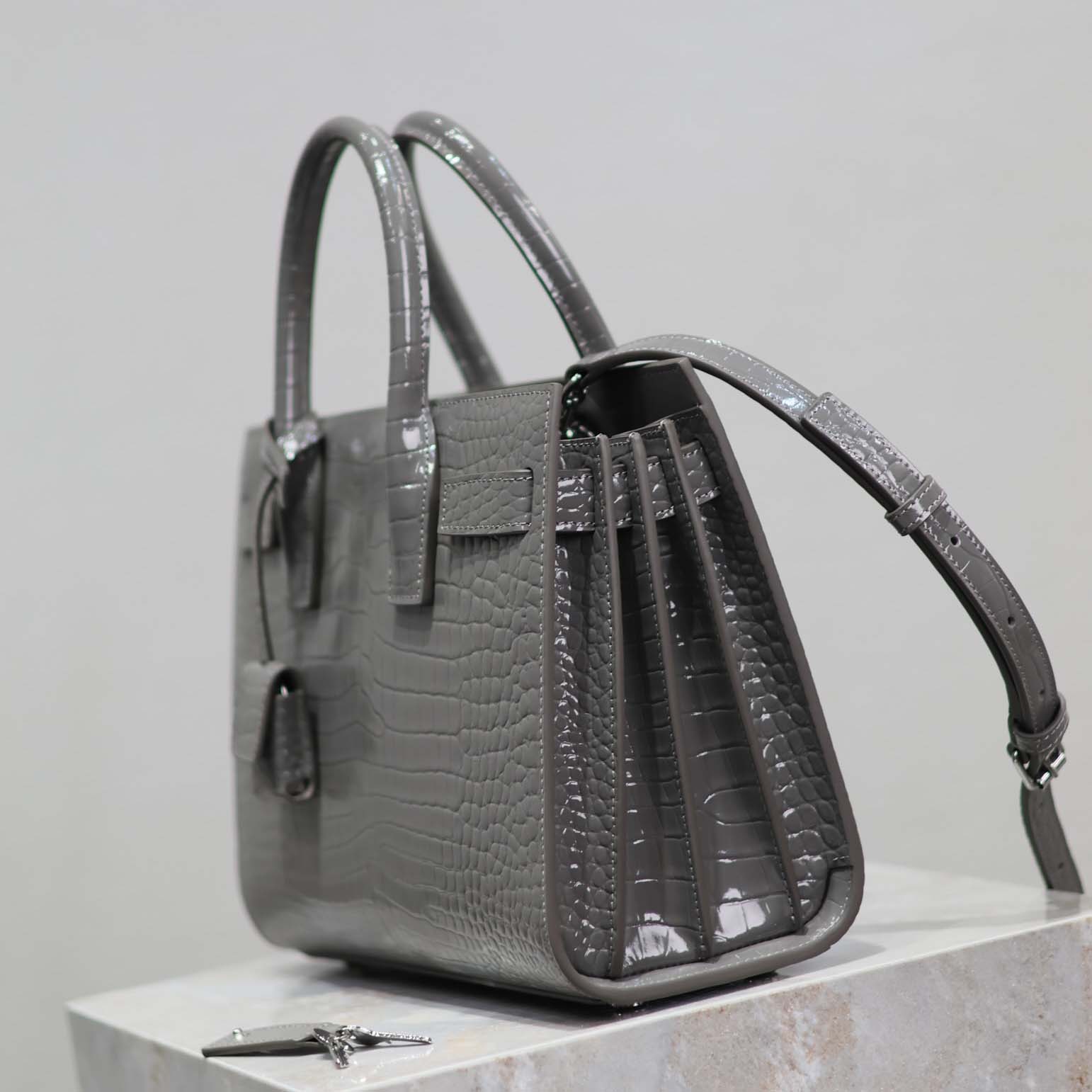 Saint Laurent YSL Women Sac De Jour in Embossed Crocodile Leather Baby-Silver - image 6