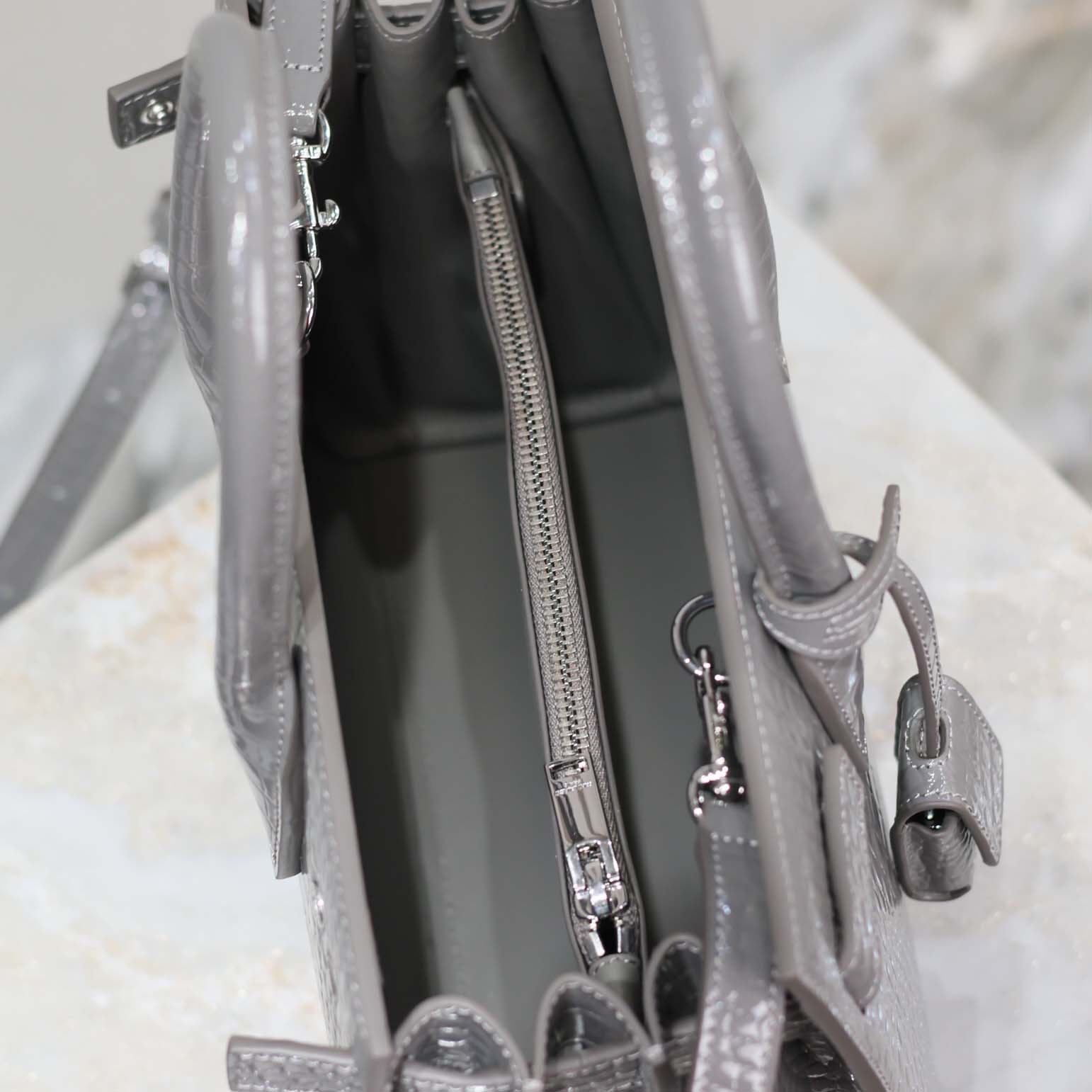 Saint Laurent YSL Women Sac De Jour in Embossed Crocodile Leather Baby-Silver - image 9
