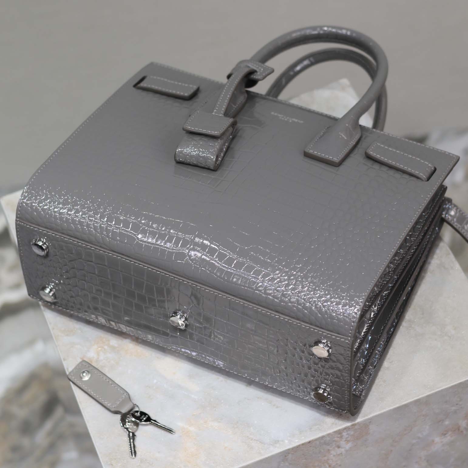 Saint Laurent YSL Women Sac De Jour in Embossed Crocodile Leather Baby-Silver - image 8