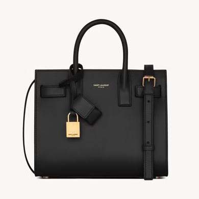 Front view of Saint Laurent YSL Women Sac De Jour in smooth black leather