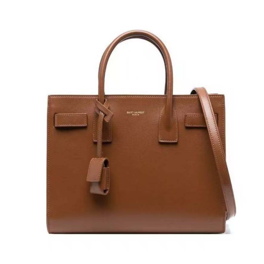 Front view of Saint Laurent YSL Women Sac De Jour in Smooth Leather-Brown