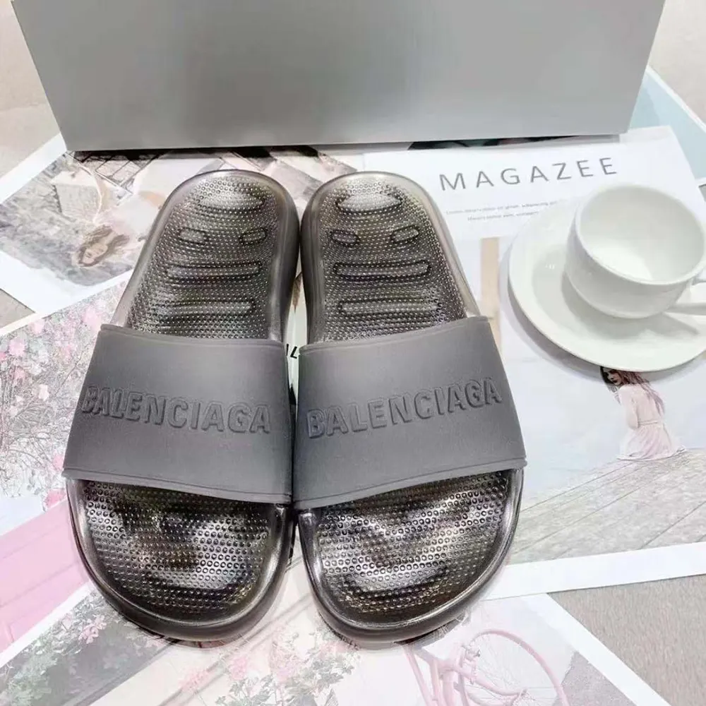 Top view showing footbed texture of Balenciaga Unisex Pool Transparent Slide Sandal