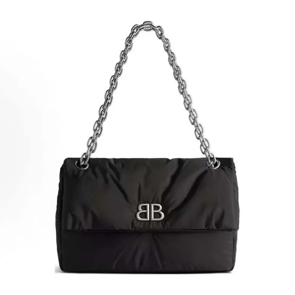 Front view of Balenciaga Women Monaco Large Chain Bag black leather
