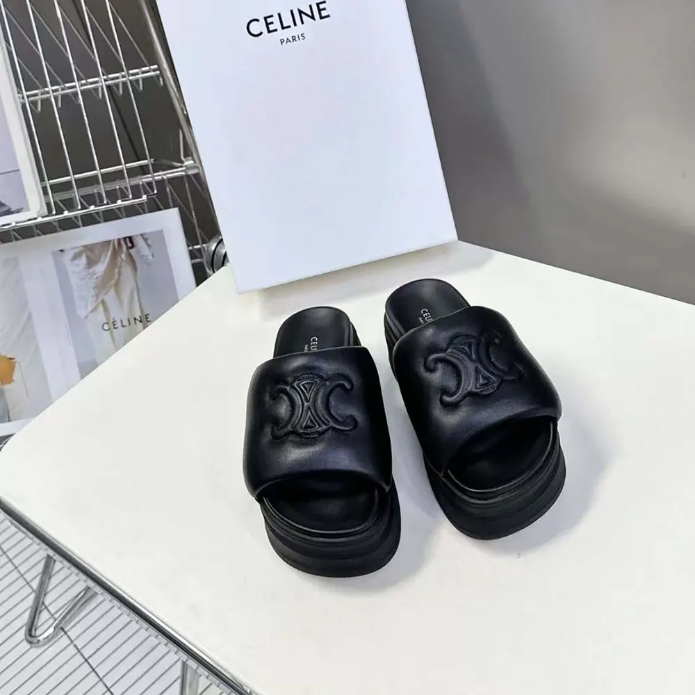 Celine Women Block Slide with Triomphe in Lambskin-Black - image 4