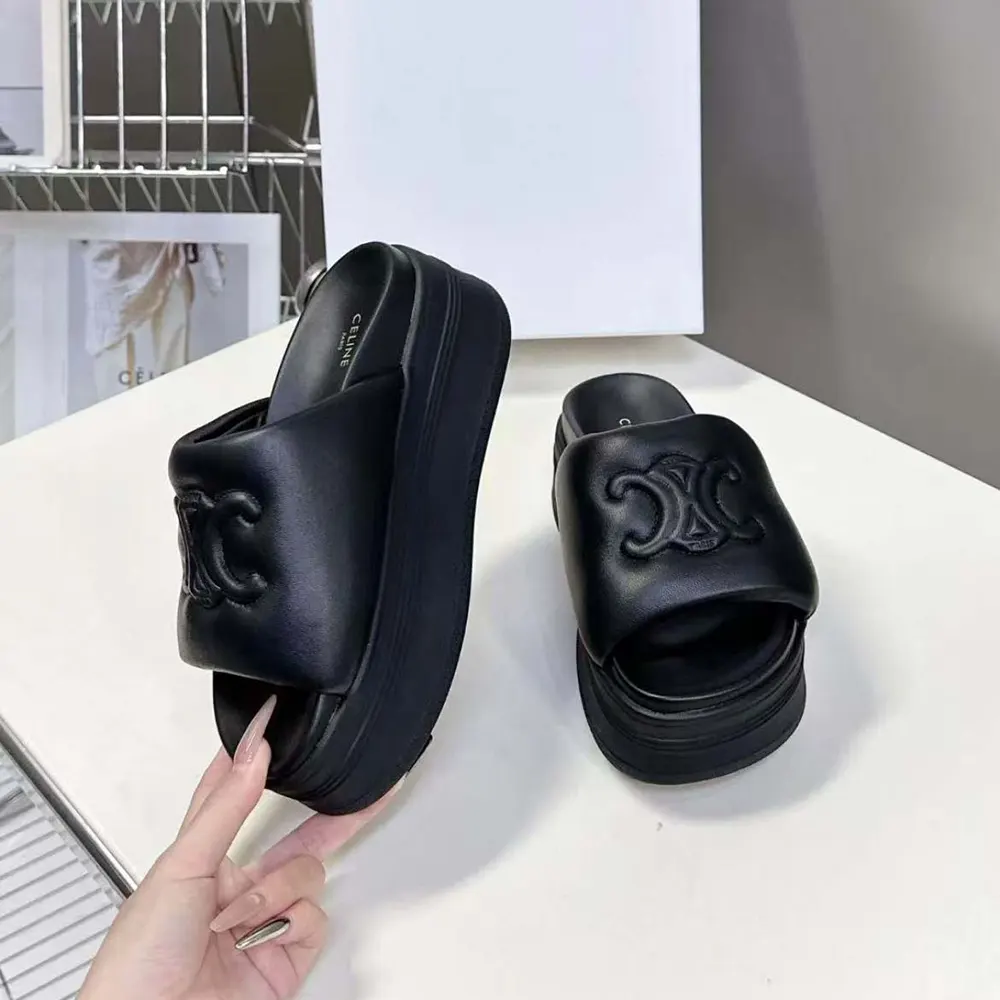 Celine Women Block Slide with Triomphe in Lambskin-Black - image 6