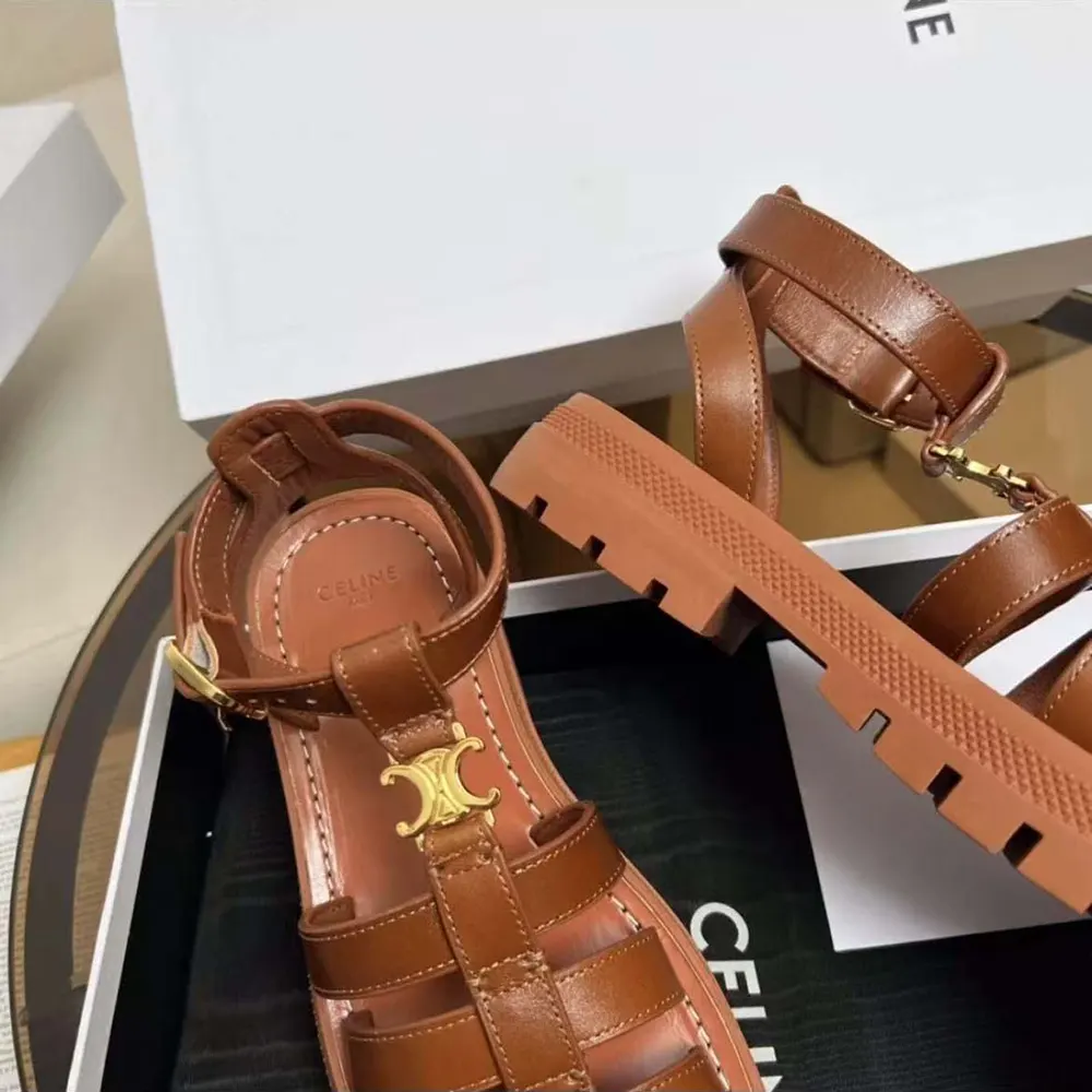 Celine Women Clea Triomphe Gladiator Sandal in Calfskin-Vegetal Tanning - image 10