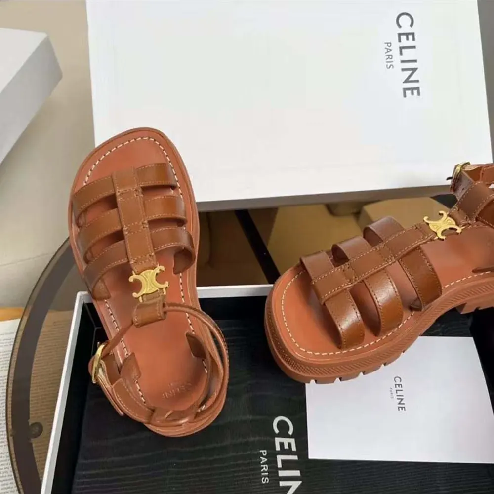 Celine Women Clea Triomphe Gladiator Sandal in Calfskin-Vegetal Tanning - image 5