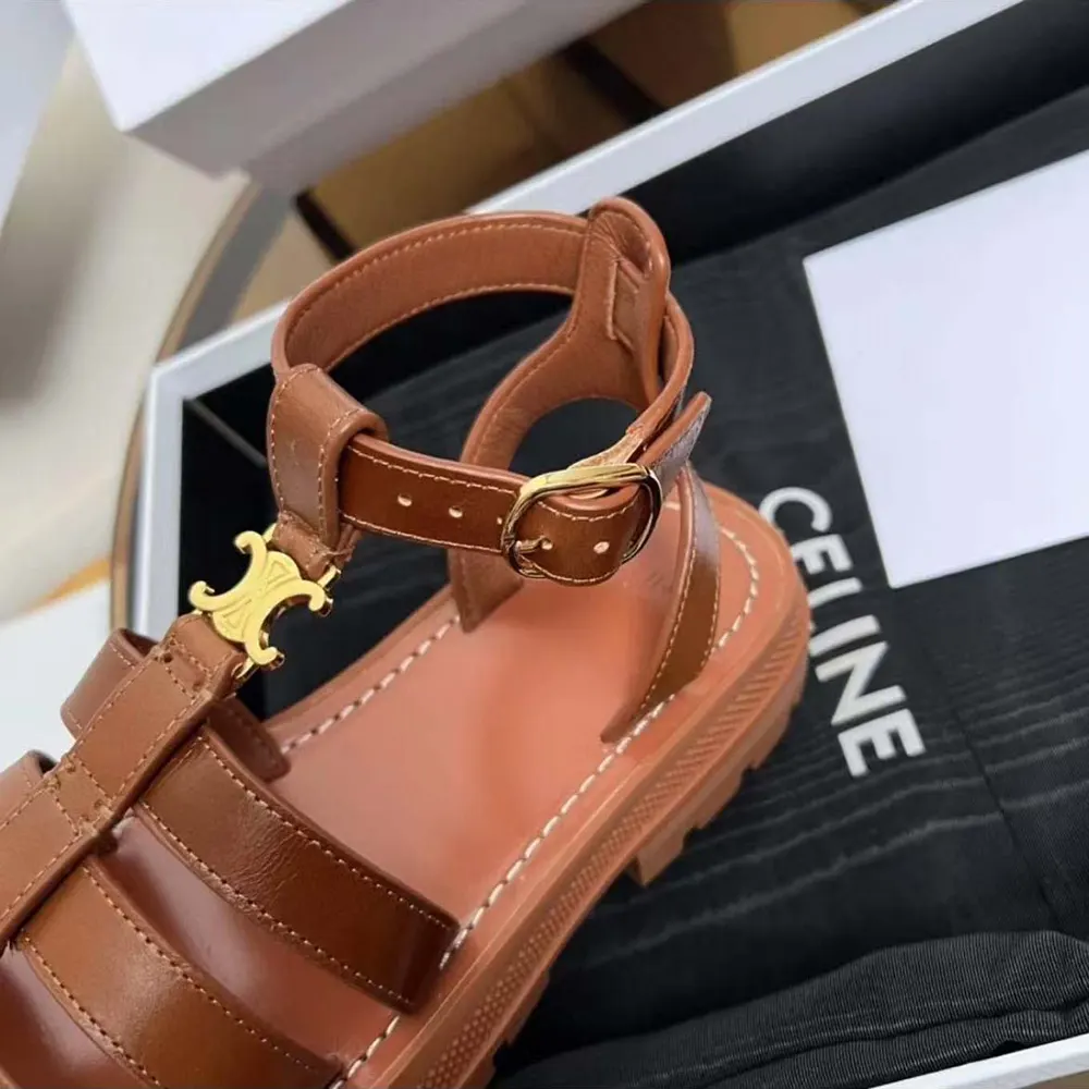 Celine Women Clea Triomphe Gladiator Sandal in Calfskin-Vegetal Tanning - image 9