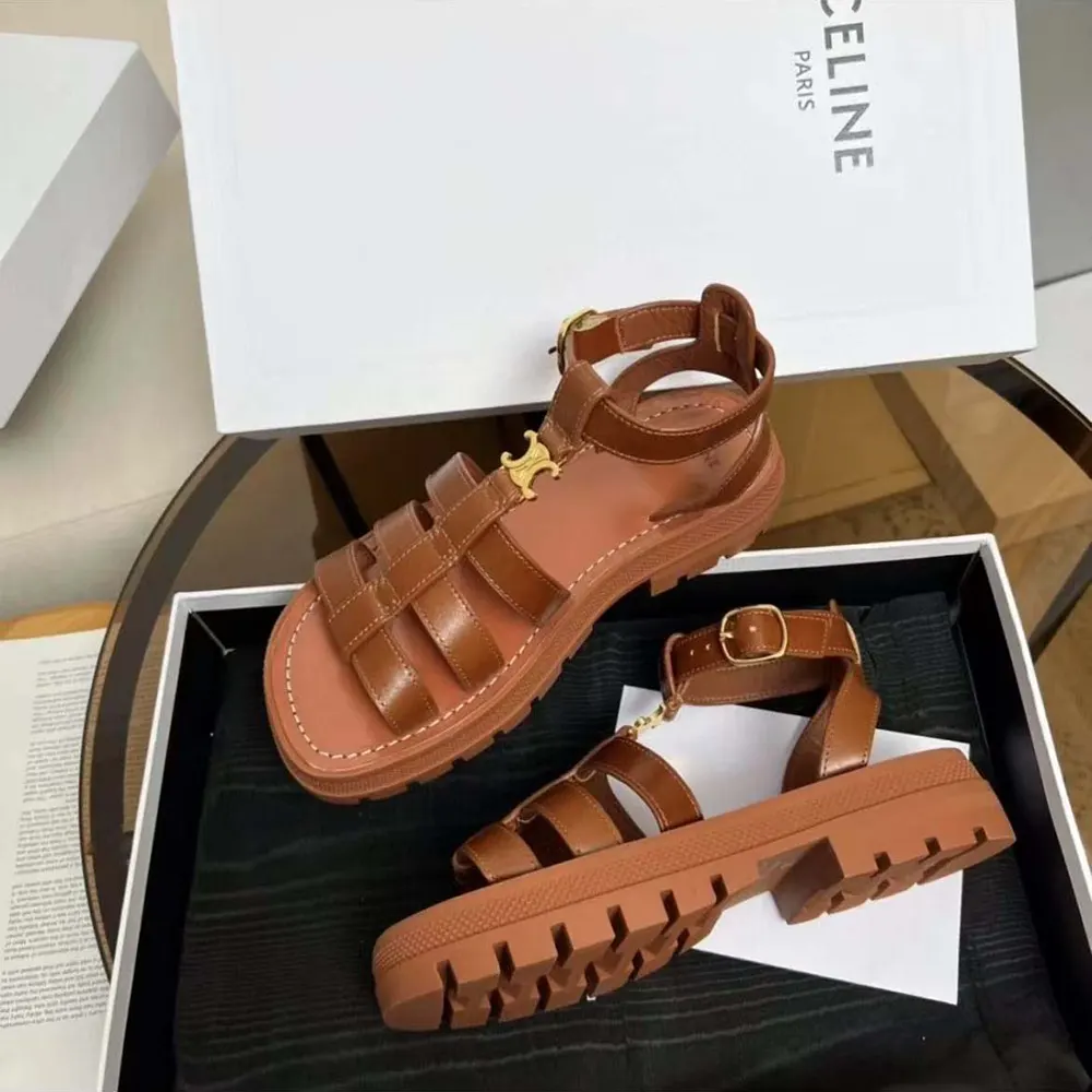 Celine Women Clea Triomphe Gladiator Sandal in Calfskin-Vegetal Tanning - image 4
