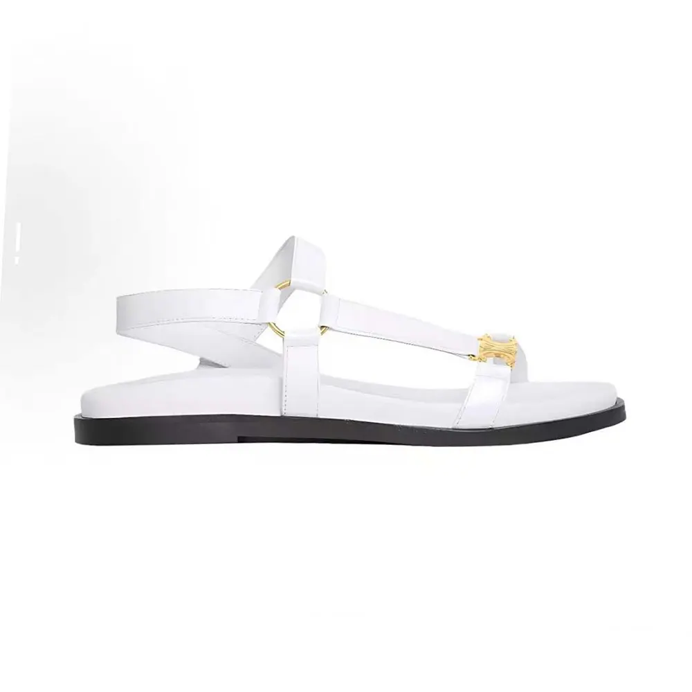 Side view of Celine Women Maud Sandal with Triomphe in Calfskin-White