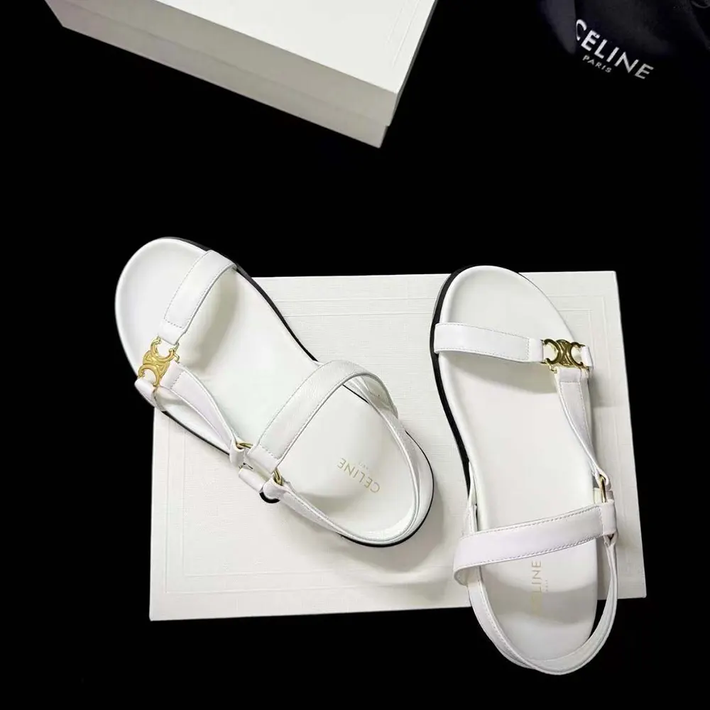 Celine Women Maud Sandal with Triomphe in Calfskin-White - image 4