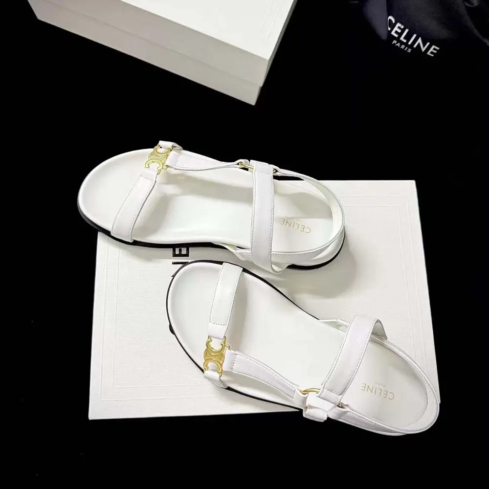 Celine Women Maud Sandal with Triomphe in Calfskin-White - image 5