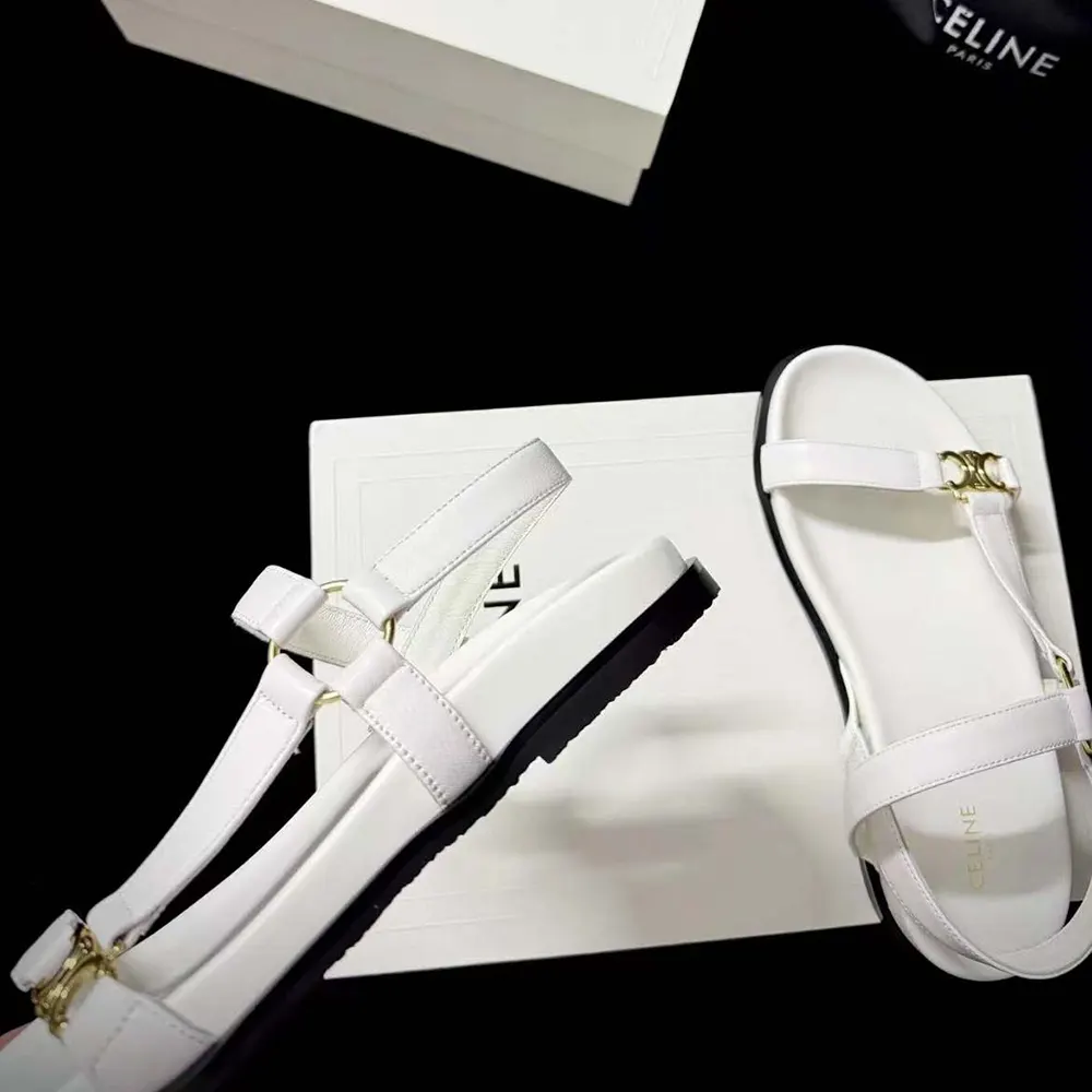 Celine Women Maud Sandal with Triomphe in Calfskin-White - image 6