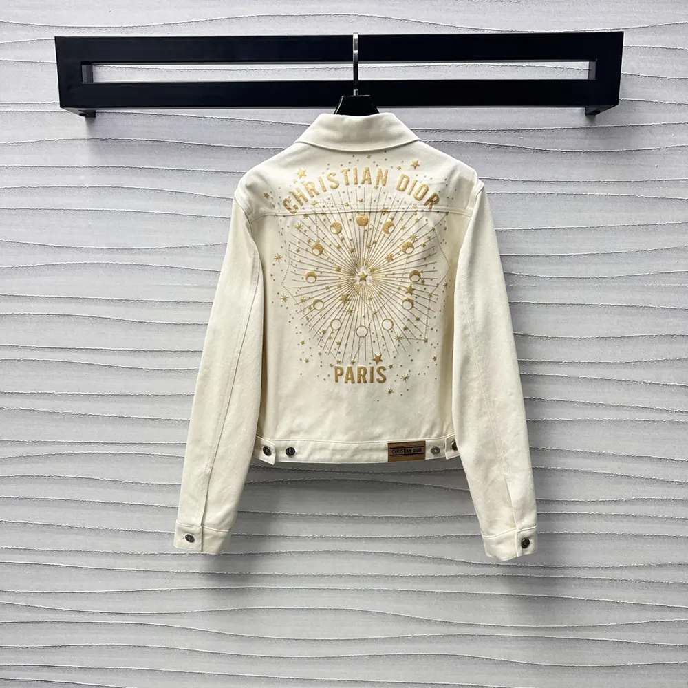 Side profile showing tailored fit of Dior Men Dioramour Jacket White Cotton Denim