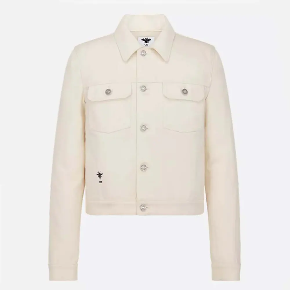 Front view of Dior Men Dioramour Jacket White Cotton Denim with multicolor motif