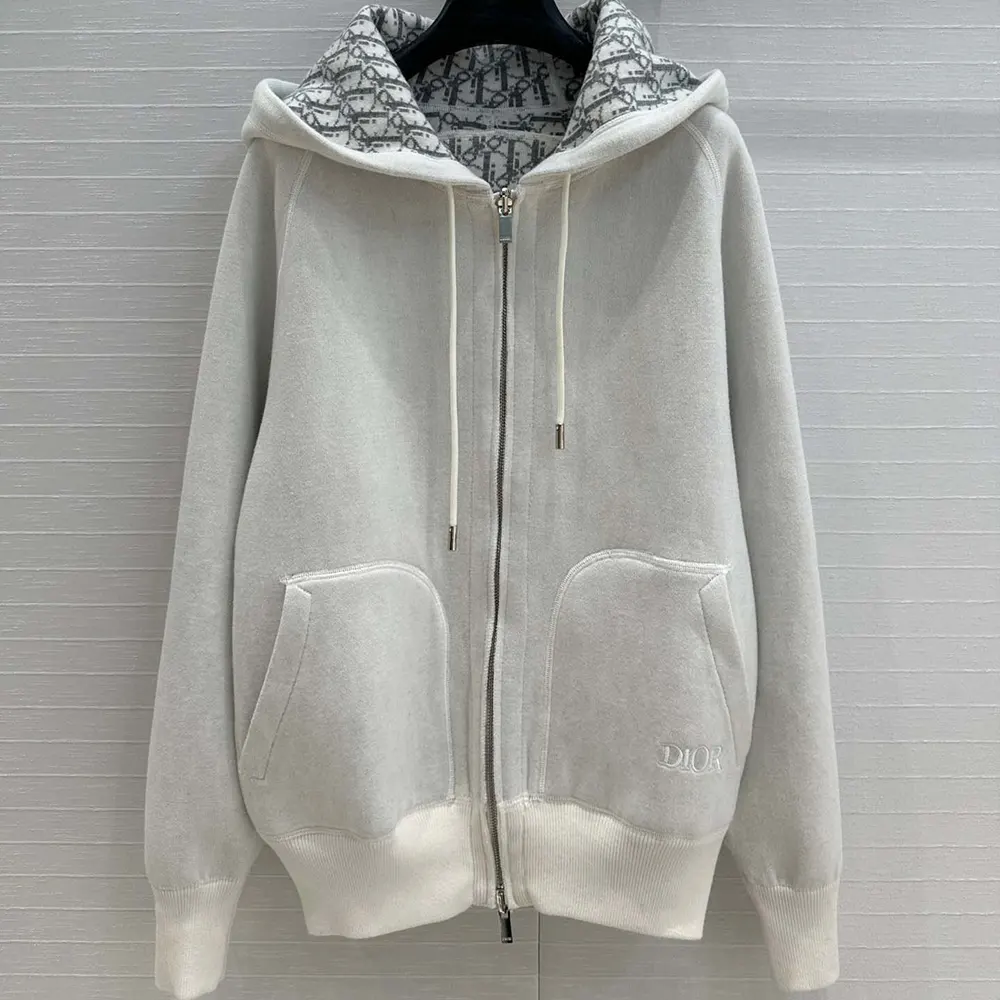 Close-up on zip and ribbed cuff detail of Dior Men Hooded Track Jacket