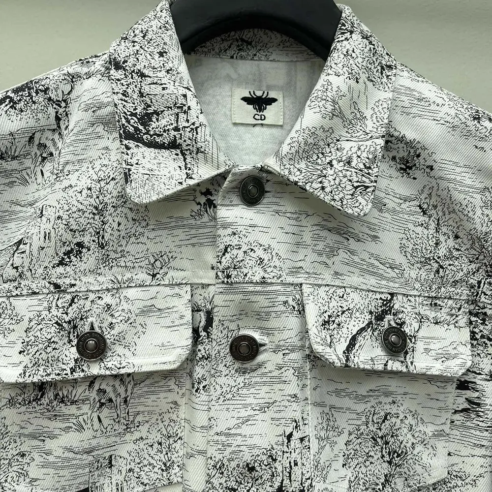 Dior Men Jacket White Cotton Denim with Blue Toile de Jouy Scotland Motif - image 4