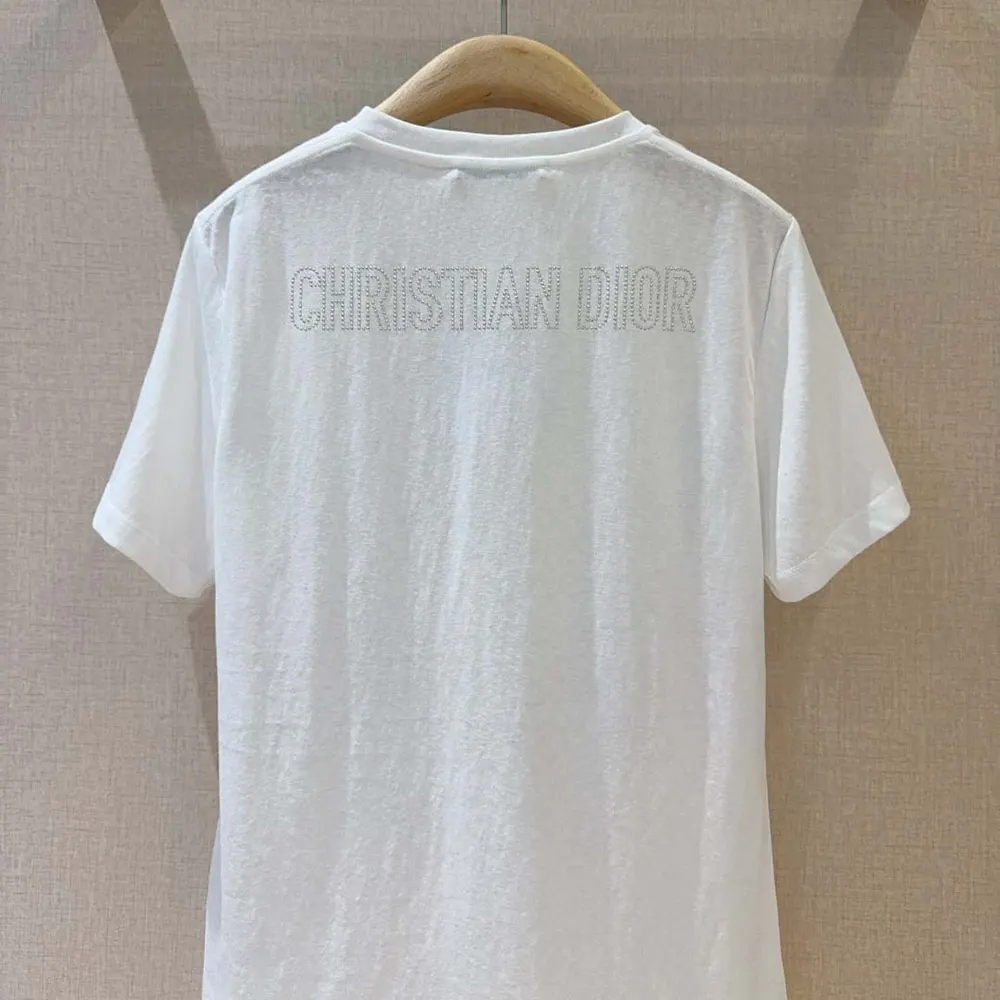 Dior Women T-Shirt White Cotton and Linen Jersey with Black Dior Cabinet de Curiosités Motif - image 6